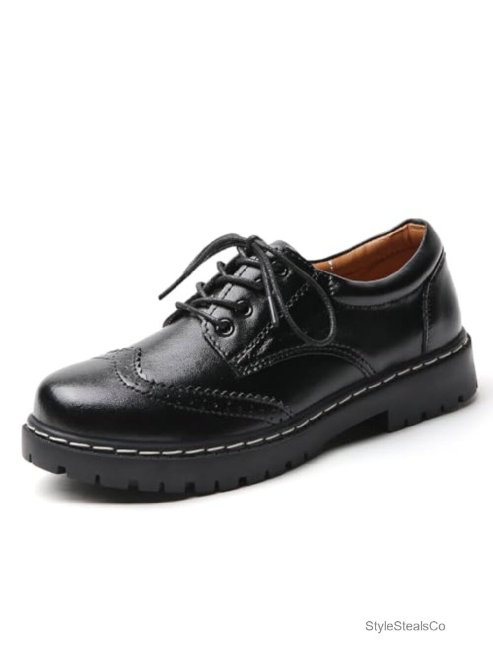 Womens Platform Oxfords Wingtip Brogue Faux Leather Lace Up Dress Shoes